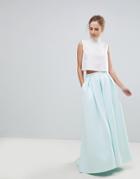 Asos Scuba Maxi Skirt With Pockets And Godet Back Detail - Blue