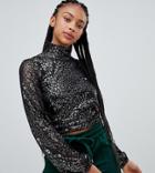 Bershka Leopard Metallic Long Sleeved Blouse-black