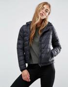 Pull & Bear Light Quilted Hooded Jacket - Black