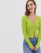 Emory Park Button Front Top In Slim Rib Knit-green