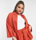 Asos Design Curve Kimono Sleeve Overshirt In Rust - Part Of A Set-orange