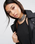 Asos Wide Statement Stone Choker Necklace - Clear
