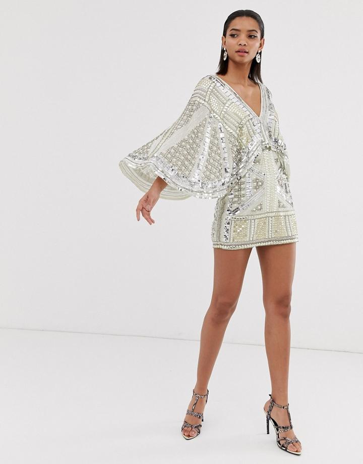 Asos Edition Cape Sleeve Armour Mini Dress-white