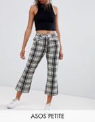 Asos Design Petite Crop Kick Flare Jeans In Mono Check Print - Multi
