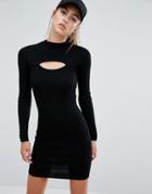 Miss Selfridge Slit Front Rib Mini Dress - Black