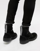 Asos Lace Up Boots In Black Suede With Cleated Sole - Black