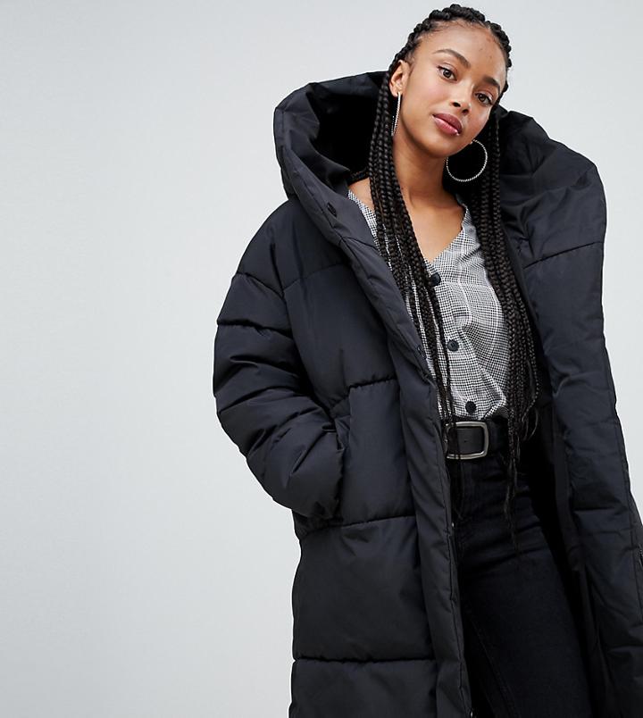 Bershka Padded Longline Coat-black