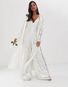 Asos Edition Split Side Jacket In Sequin - White