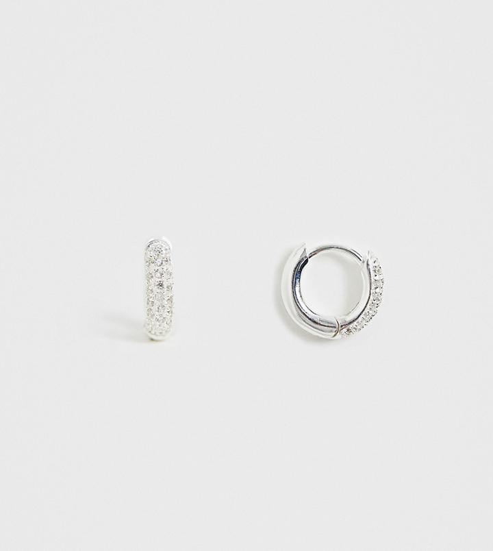 Asos Design Sterling Silver Hoop Earrings With Pave Crystals