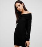 Asos Design Tall Off Shoulder Dress In Fluffy Yarn-black