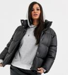 Asos Design Leather Look Puffer Jacket In Off-white-gray