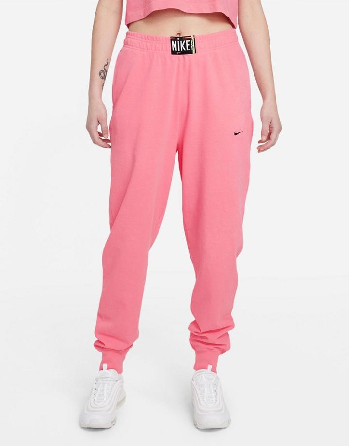 Nike Washed High Rise Sweatpants In Neon Pink