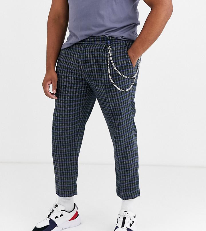 Asos Design Plus Slim Crop Smart Pants With Chain In Wool Mix In Blue