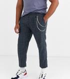 Asos Design Plus Slim Crop Smart Pants With Chain In Wool Mix In Blue