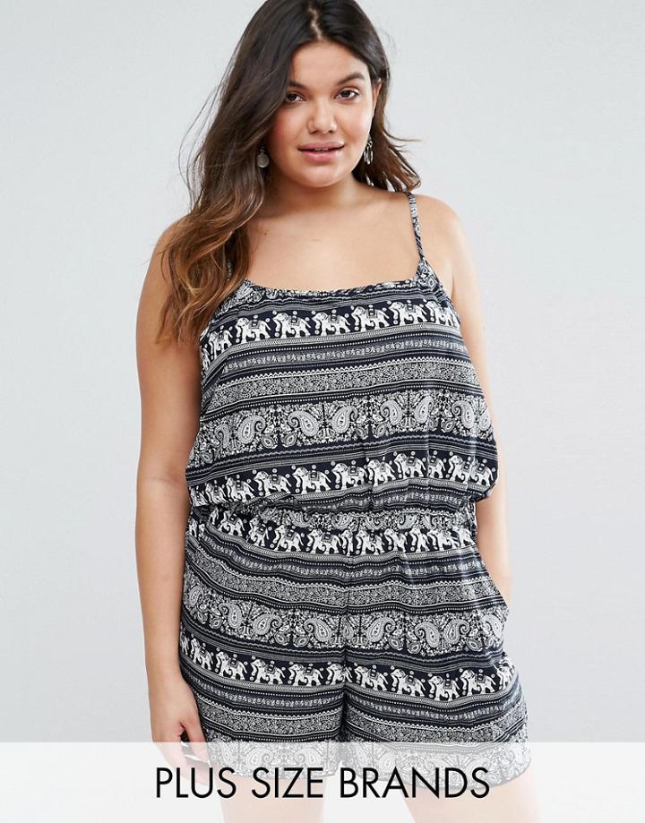 Nvme Plus Romper In Elephant Print - Black