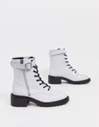 Asos Design Anya Hardware Lace Up Boots In Gray Croc - Gray