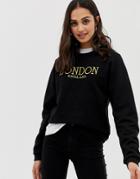 Asos Design Sweat In Boyfriend Fit With Gold London Embroidery - Black