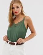 Jdy Lace Trim Cami Top In Green - Green