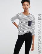 Noisy May Tall Striped Tee With Contrast Pocket Detail - Multi