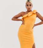 Asos Design Petite One Shoulder Bubble Midi Bodycon Dress-orange