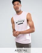 Asos Tall Sleeveless T-shirt With Dropped Armhole And Dreamers Dream Print - Pink