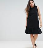 Asos Curve Dropped Hem Sleeveless Mini Smock Dress - Black