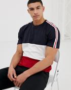 New Look Color Block T-shirt With Sleeve Taping In Navy - Navy