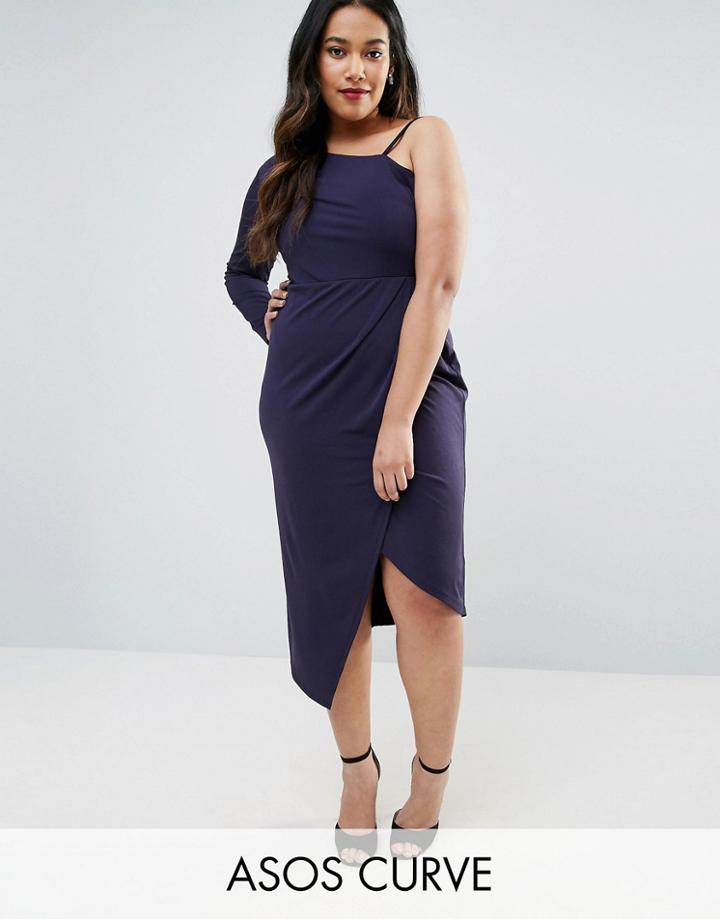 Asos Curve Asymmetric Crepe Wrap Midi Dress - Navy