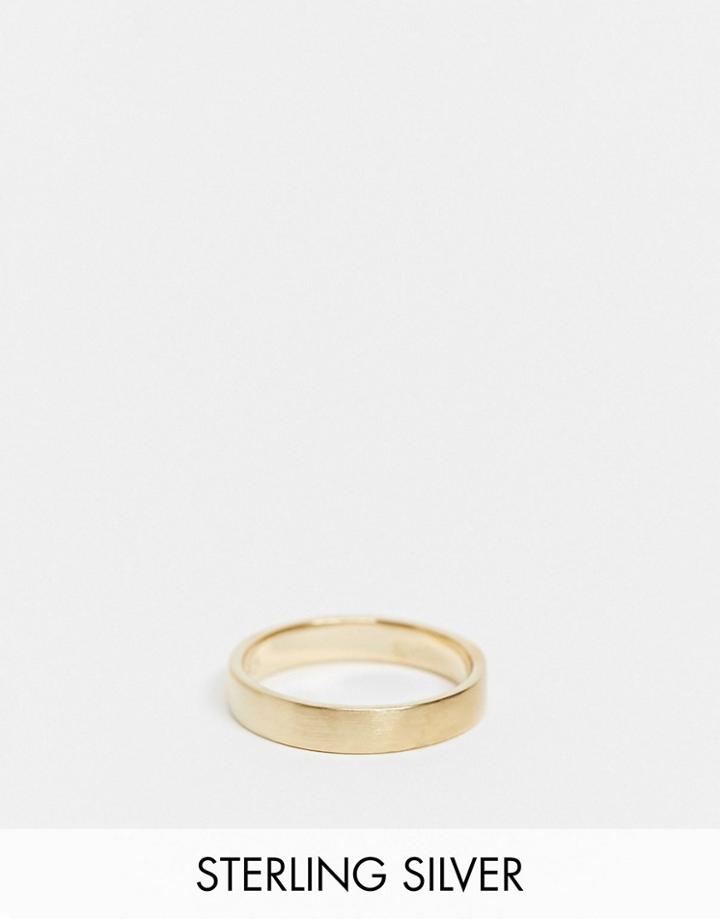 Asos Design Sterling Silver Band Ring In Brushed 14k Gold Plate