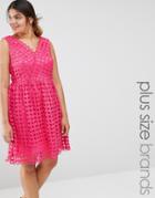 Lovedrobe Premium Mesh Overlay Plunge Prom Dress - Pink