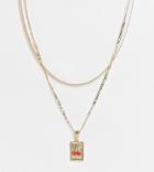 Asos Design Curve Multirow Necklace With Cherry Tag Pendant In Gold Tone