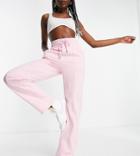 Asos Design Tall Straight Leg Sweatpants With Deep Waistband And Pintuck In Organic Cotton In Baby Pink