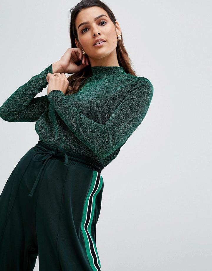 Y.a.s Sadura Glitter Thread High Neck Top - Green