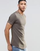 Asos Longline Muscle T-shirt In Waffle With Curved Hem And Disconnected Neck In Khaki - Camo Khaki
