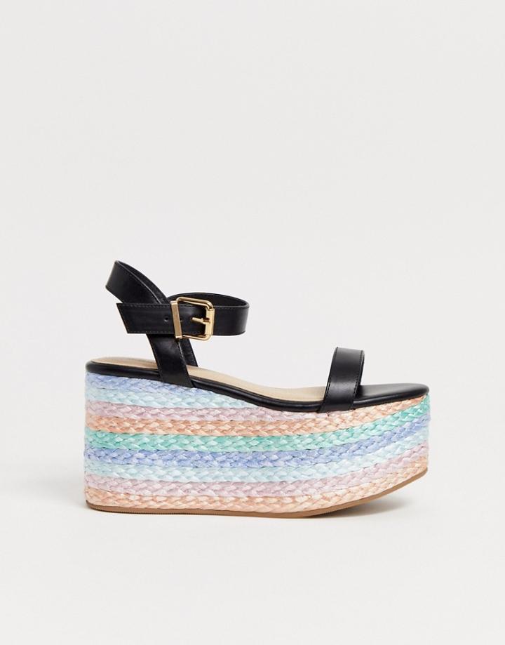 Truffle Collection Raffia Flatform Espadrilles-multi