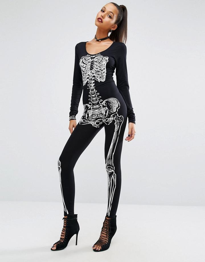 Missguided Halloween Skeleton Jumpsuit - Multi