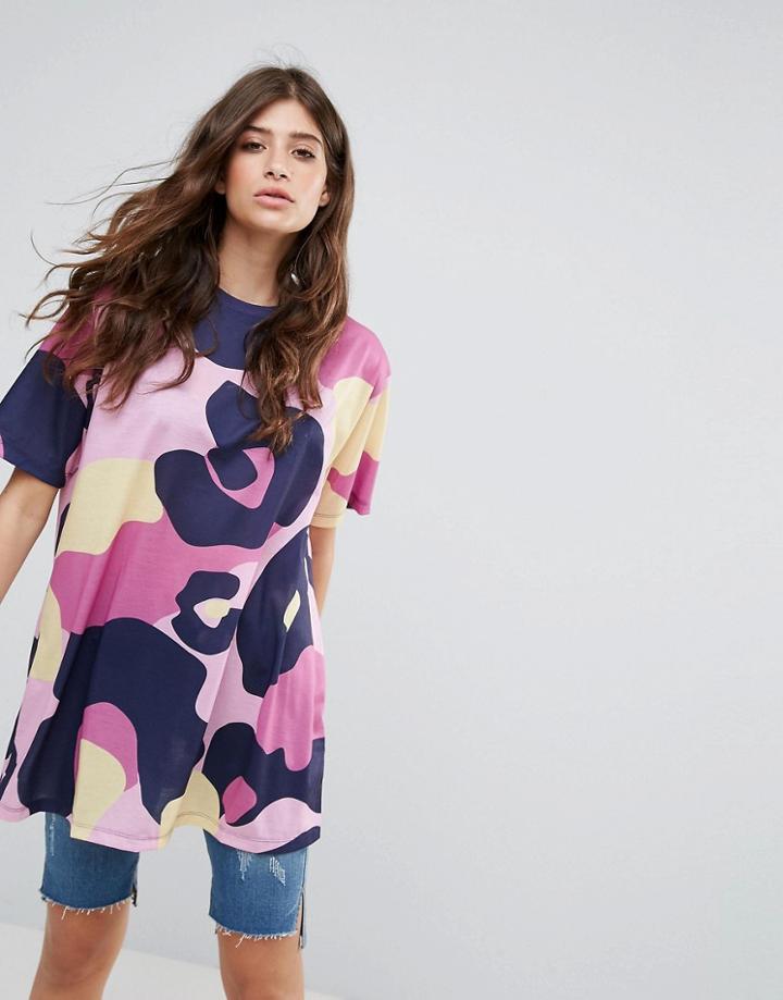 Asos T-shirt In Super Oversized Fit And Bright Animal Print - Multi