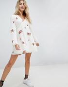 Honey Punch Swing Dress With All Over Embroidery-white