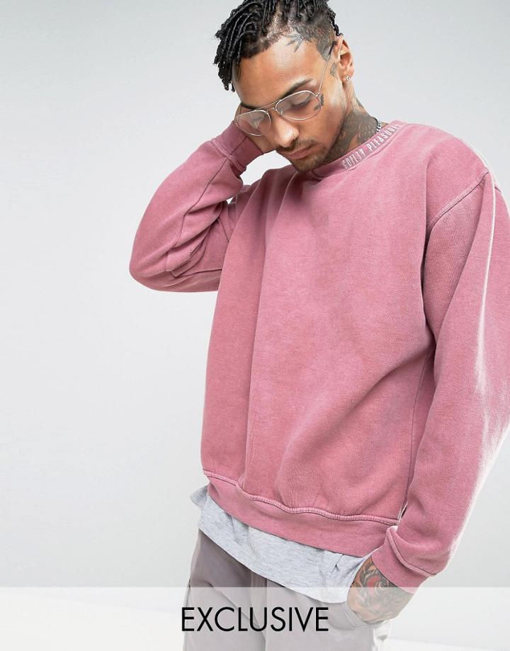 Mennace Sweatshirt With Guilty Pleasures Embroidery In Washed Pink - Red