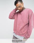 Mennace Sweatshirt With Guilty Pleasures Embroidery In Washed Pink - Red