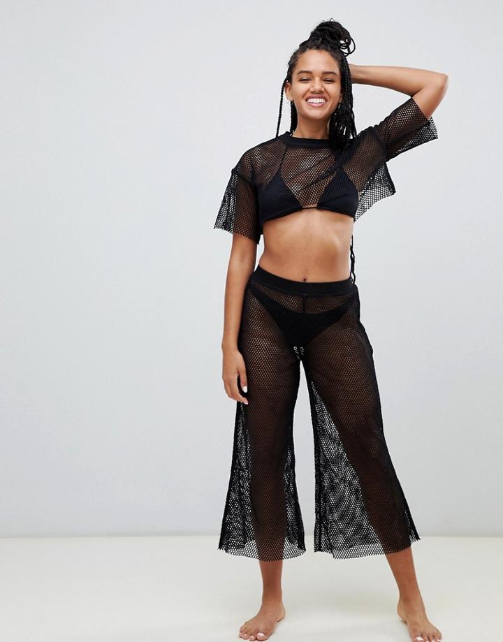 Twiin Mesh Beach Top & Pants Two-piece Set In Black