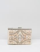 Chi Chi London Rectangular Embellished Box Clutch In Blush - Beige