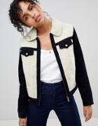 Pepe Jeans Hollie Western Contrast Cord And Shearling Jacket - Navy