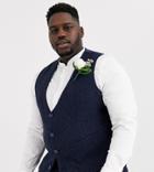 Asos Design Plus Wedding Super Skinny Suit Suit Vest In Blue Wool Blend Mini Check