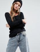 New Look Curved Hem Long Sleeve Top - Black