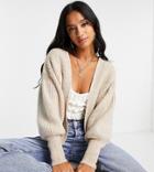Asos Design Petite Edge To Edge Cardigan In Taupe-neutral