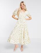 Asos Design Cotton Tiered Maxi Skater Dress With Cross Back In Ditsy Floral Print-multi