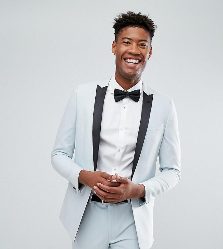 Asos Tall Skinny Tuxedo Suit Jacket In Ice Blue - Blue