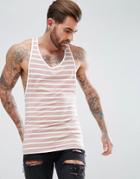 Asos Stripe Muscle Extreme Racer Back Tank In Pink And White - Pink