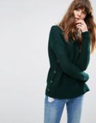 Asos Sweater In Wool Mix With Button Detail - Forest Green